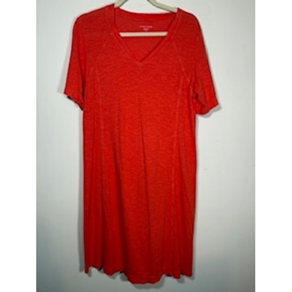 Eileen Fisher T-Shirt Dress Orange V-Neck Slub‎ Knit Short Sleeve Casual M
